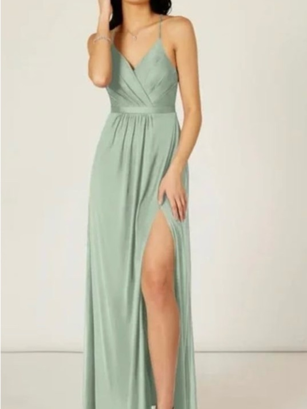 Elegant Sage Green Spaghetti-Strap Maxi Dress